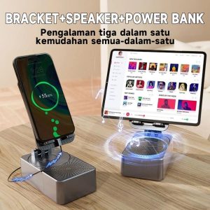 【COD&Local Delivery】Pemegang Telefon Bimbit, 3-dalam-1, Pembesar Suara Bluetooth, Pengecas Tanpa Wayar, Bank Kuasa, Pendirian Boleh Dilipat, Pendirian Tablet Berputar, Sesuai untuk Rakan Malas yang Menonton TV, Pendirian Pembelajaran Desktop