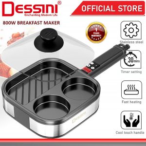 DESSINI ITALY Electric BBQ Grill Steak Frying Pan Teppanyaki Barbecue Non-Stick Pancake Breakfast Maker Baking Pot Timer