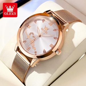 OLEVS 5530 Jam Tangan Baharu untuk Wanita Jaringan Asli Dengan Kalendar Kalis Air Keluli Tahan Karat Kotak Wanita Mawar Jam Tangan Emas Watches Rotundity Bahan logam dalam stok Banyak warna Pejabat parti pemberian hadiah Garanti 1 tahun