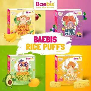 Baebis Rice Puffs For Baby - (Apple Banana, Mango Avocado, Cheese,Peach Berry & sweet potato pumpkin) baby biscuit snekbayi 6bulan