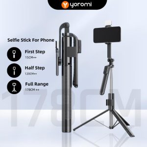YOROMI 178cm Selfie Stick Tripod with Light Foldable Travel Vlog Stand Remote Control Full Body Shot Stable and Lightweight Design Phone