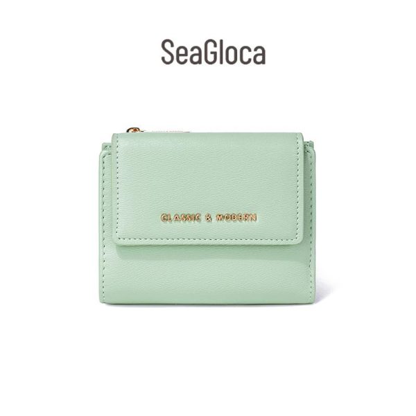 SeaGloca-dompet tiga kali ganda pendek untuk wanita, Dompet berbilang kad ringkas, Warna pepejal, bergaya, baharu, No.1411 Wallets Selempang