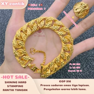 RANTAI TANGAN SHINING HARD STAMPING COP916 Panjang 20CM Lebar 1.5CM Berat 45G - CINCIN PERCUMA - Barang kemas bersalut emas tulen - Tahan lasak - Hypoallergenic - XYCANTIK