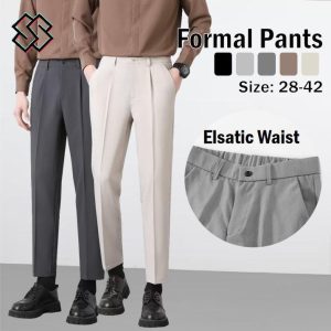 Seluar Formal Perniagaan, Seluar Buku lali Lelaki, Pinggang Bergetah, Potongan Lurus, Gaya Korea, Seluar Sut, Saiz Longgar, Tersedia dalam Saiz 28-42, Sesuai untuk Pakaian Pejabat, [COD]