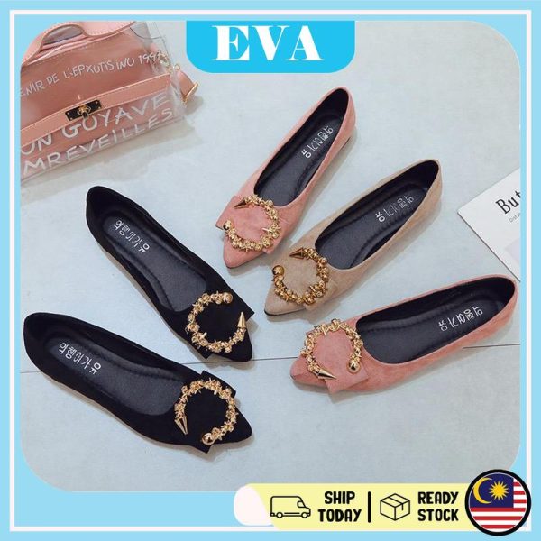 READY STOCK EVA Women's Leather Sandal Flat Shoes Kasut Wanita Office OL Kasut Slipper Lady Flats Kasual