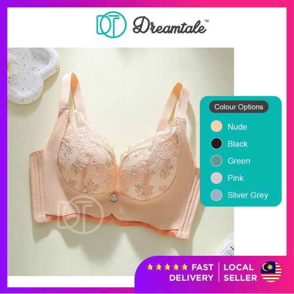 Dreamtale Women Rosey Lace Corset Bra Lace Bra 4 Hook Push Up Bra Full Coverage Wireless Bra Baju Dalam Wanita WCO317
