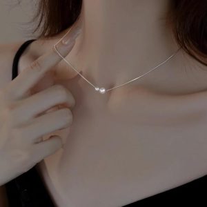[925 Perak]Kalung Peluh Musim Panas Mencemarkan Mutiara SWARO Loket Barang Kemas dengan Kotak Hadiah, Kalung Cantik Hypoallergenic untuk Hadiah Wanita