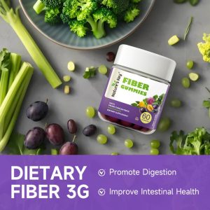 Nature's Key Gula-gula serat pemakanan halal dan vegan, mengandungi fruktooligosakarida, membantu merangsang pencernaan perut, berperisa plum, sesuai untuk orang dewasa dan kanak-kanak, 60 biji setiap botol fiber supplement