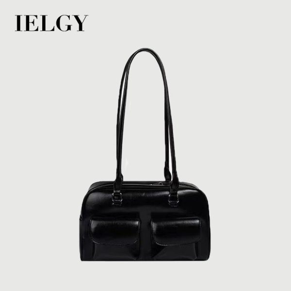 Beg Baguette Vintaj, Kulit Berlilin, Poket Berganda, Beg Tangan Ketiak Satu Bahu, Untuk Wanita, IELG Coklat Merah