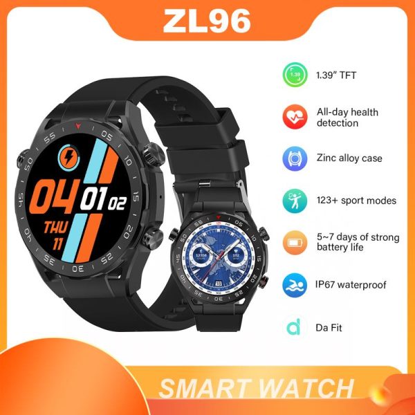 ZL96 Business & Leisure Smartwatch | 1.39-inch Tempered Glass HD Screen | Zinc Alloy Metal Bezel, Wireless Voice Calling | 100+ Sport Modes | Heart Rate Health Detection | Built-in Games | AI Voice Control | IP67 Waterproof Smartwatch Bateri Alarm