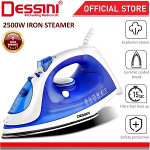 DESSINI ITALY Electric Ceramic Soleplate Garment Steam Iron Sprayer Steamer Clothes Brush Seterika Baju (2500W)