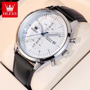【Garanti 1 tahun】OLEVS Jam Tangan Lelaki Original Kalis Air Asli Kuarza Kulit Perniagaan Berkilau Chronograph Tahan Karat Watches With Luxury Gifts Box G2880 Rotundity Material Logam+Kulit Dalam Stok Warna Berbilang Pejabat Parti Pemberian Hadiah