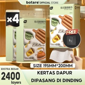 [4 packs] Botare Kertas Dapur Gantung, Penyerap, Kertas Minyak, Tuala, Kertas Minyak Pengelap, Saiz Besar, Beg Goreng, Kertas Dapur Tarik Keluar