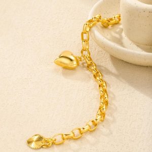 Gelang Tangan Cinta, Rekaan Loceng Baharu, Bersalut Emas 24K, dengan Pesona Jantung ⑲