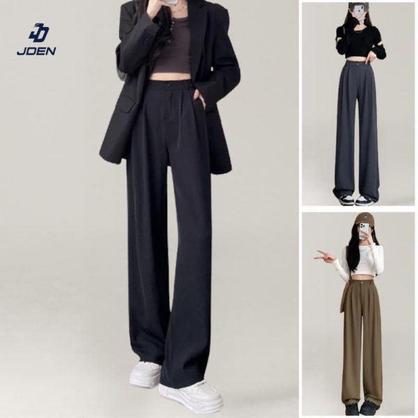 JDEN Women Suit Pants High Waist Straight Cut - Seluar Slack Perempuan Pinggang Getah Straight Cut Casual Khaki Hitam Kelabu Belt Grey Pinggang Bergetah Trousers