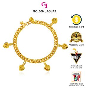 Emas Jaguar (7.96 g) GJ Gelang Tangan Bracelet Papan Pasir Kikir 0.5 + Love Ace 24K Gold Plated Jewellery (2160502-LA)