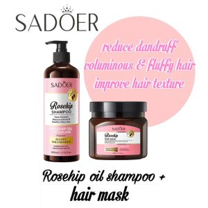 SADOER Rosehip Moisturizer Smoothness Haircare Set (2in1) (Shampoo 500g + Hair Mask 500g) (Improve Split Ends, Dry and perm Dye Hair, Smooth Shiny Hair) (Improve Hair Texture)