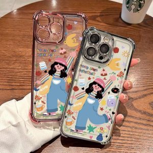 Sarung Telefon Gadis Bertuah, Sarung Jelas HD, Sarung TPU Lembut, Sarung Telefon Bimbit Kalis Kejutan, Penutup Belakang Pelindung, Serasi dengan iPhone 11, 16, 15, 14, 13, 12, Pro, Xs Max, XR, X, 7, 8 Plus