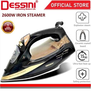 DESSINI ITALY Electric Ceramic Soleplate Garment Steam Iron Sprayer Steamer Clothes Brush Seterika Baju (2600W)
