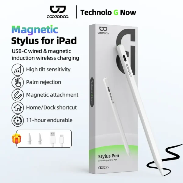 GOOJODOQ Magnetic Stylus Pen for iPad 2018 and above | Wireless Charging & Type C Charge | Tilt Sensitive Palm Rejection Battery Level Display | Compatible with iPad gen 6/7/8/9/10/11 | Air 3/4/5/6 M2 | Pro 11/12.9/13 M4 | Mini 5/6/7