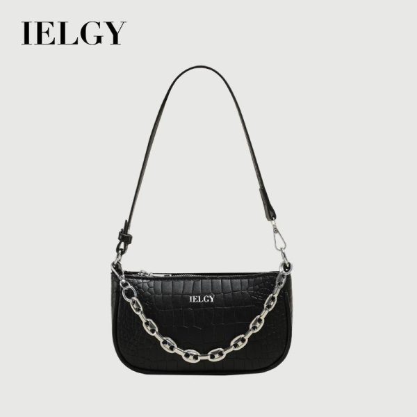 Beg Tangan Atas Wanita, IELGY, Elegan, Hiasan Rantai, Corak Buaya, Hitam / Putih Bags Selempang