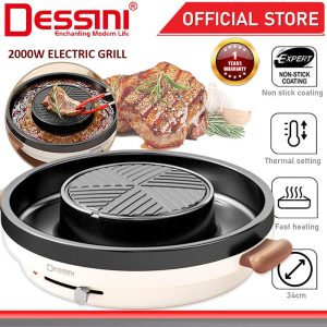 DESSINI ITALY Electric BBQ Grill Non-Stick Pan Teppanyaki Hot Pot Steamboat Barbecue Baking Pan Cooker Elektrik Stimbot