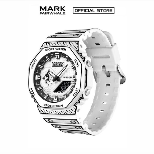 【100% Authentic】MARK FAIRWHALE-Jam Penggera Elektronik, Fesyen, untuk Lelaki, Trend Personaliti, Pelbagai fungsi, Kalis Air, Berkilau, dengan Ciri Masa, Gaya Komik Universal, FW-4470, Sesuai untuk Sukan