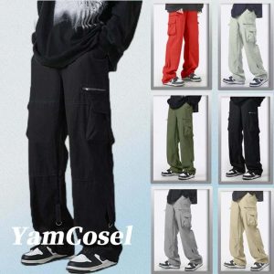 Overall Lelaki, M-3XL, Gaya Eropah dan Amerika, Poket Zip, Bahan Twill, Trendi dan Kacak, Pinggang Bergetah, Kaki Lebar, Potongan, Seluar Kasual, Sesuai untuk Lelaki dan Wanita, Gaya Sama, [COD]