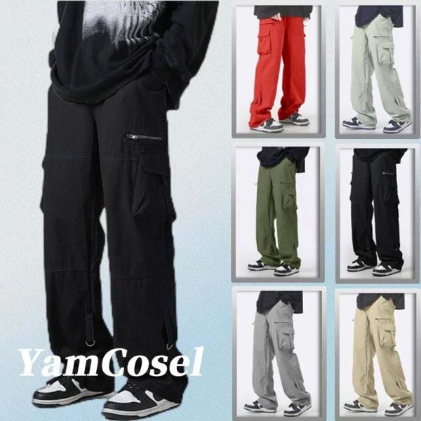 Overall Lelaki, M-3XL, Gaya Eropah dan Amerika, Poket Zip, Bahan Twill, Trendi dan Kacak, Pinggang Bergetah, Kaki Lebar, Potongan, Seluar Kasual, Sesuai untuk Lelaki dan Wanita, Gaya Sama, [COD]