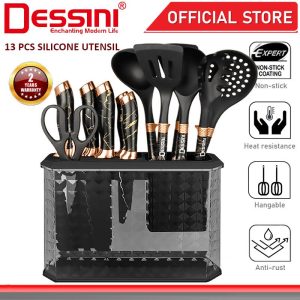 DESSINI ITALY Silicone Utensil Cutlery Turner Spoon Spaghetti Server Ladle Spatula Knife Scissor Kitchenware (13 Pcs)