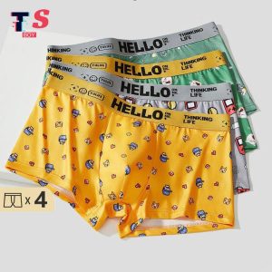 Seluar Dalam Lelaki, Fesyen, Bercetak, Set 4 helai Seluar Dalam Remaja, Rekaan Peribadi, Selesa, Lembut dan Bernafas