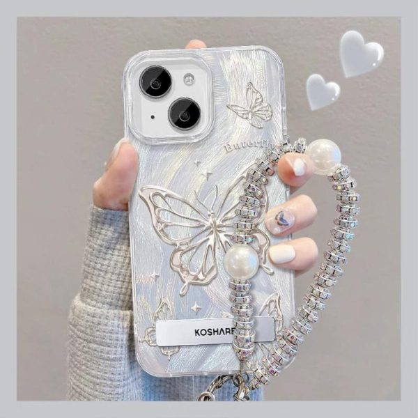 Sarung Telefon IMD Korea, Reka Bentuk Ins, dengan Pemegang Pendirian Logam, Serasi dengan iPhone 11, 15, 14, 13, 12, Pro, Xs Max, XR, X, 7, 8 Plus, Anti-cap jari, Bercahaya, Sarung Telefon Bimbit, Penutup Belakang Pelindung Kalis Kejutan