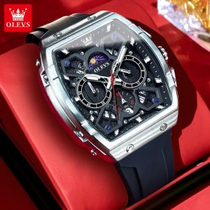 OLEVS Jam Tangan Lelaki Tali Silikon Lelaki Kalis Air Asli dengan Kotak Bahan Logam dan Kulit Persegi Pelbagai Warna Tersedia Sesuai untuk Sesuai untuk Pejabat dan Pesta Penghantaran Percuma Jam Tangan 2942 Baru 2025 Watches