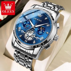 OLEVS Jam Tangan Analog Lelaki Original Waterproof Luxury Watch untuk Men's Luminous Steel with Box 2856 Watches Rotundity Bahan logam dalam stok Banyak warna Pejabat parti pemberian hadiah Garanti 1 tahun