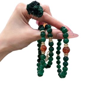 [Crystal]Gelang Musim Panas Hijau kering gusi safflower hijau Manik Hypoallergenic Gelang Cantik untuk Wanita Barang kemas yang bergaya dan serba boleh