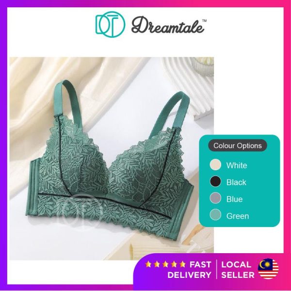 [AB C Cup] Dreamtale Women Leaf Lace Corset Lace Bra 4 Hook Push Up Wireless Bra Coli Wanita Baju Dalam Wanita WCO323