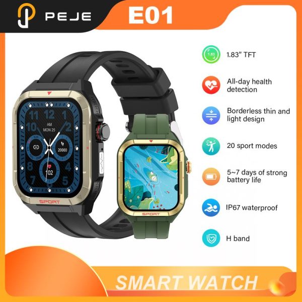 Jam Tangan Pintar, JEPE E01, Skrin HD 1.83-inci, 100 + Mod Senaman, Panggilan Bluetooth, Jawab-Pendakap, Permainan Terbina dalam, Kawalan Suara AI, Kalis Air IP67 Smart Watches Handsfree