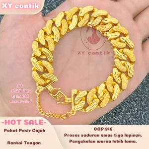 Rantai Tangan Pahat Pasir Gajah COP 916 Panjang 20CM Lebar 1.5CM Berat 31G - Barang kemas bersalut emas tulen - Tahan lasak - Hypoallergenic - XYCANTIK