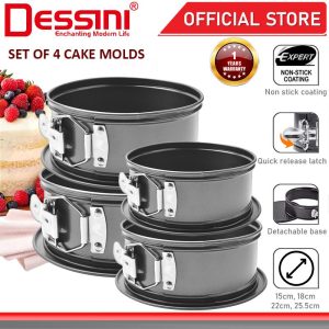 DESSINI ITALY 4 IN 1 15cm 18cm 22cm 25cm Round Metal Mold Non Stick Detachable Baking Cake Mould Bake Pans Acuan Kek
