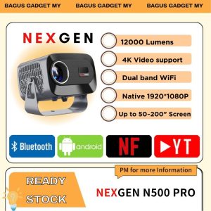 NEXGEN N500 PRO FHD Projector Android 13 with Dual WIFi Band Auto Focus and Keystone Wireless Mirror Phone