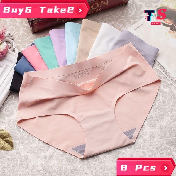 8 Keping Set Seluar Dalam Lancar Wanita Cute Girly Panties Women Underpant Lapik Graphene, Sutera Lembut dan Bernafas