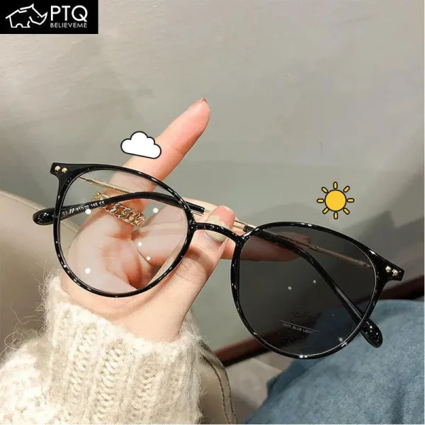 Cermin Mata Matahari, Kanta Photochromic, Bingkai Bulat Bergaya, Untuk Wanita dan Lelaki, Cermin Mata Hitam Trend Popular, Cermin Mata Berubah Warna, PTQ, Popular di kalangan Wanita dan Lelaki