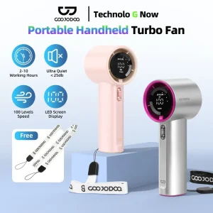 GOOJODOQ 4000mAh Portable Super High Speed Turbo ??Fan | ??Adjustment With LED Display Max Wind Speed ??9m/s | Handheld Mini Fan Kipas Kecil