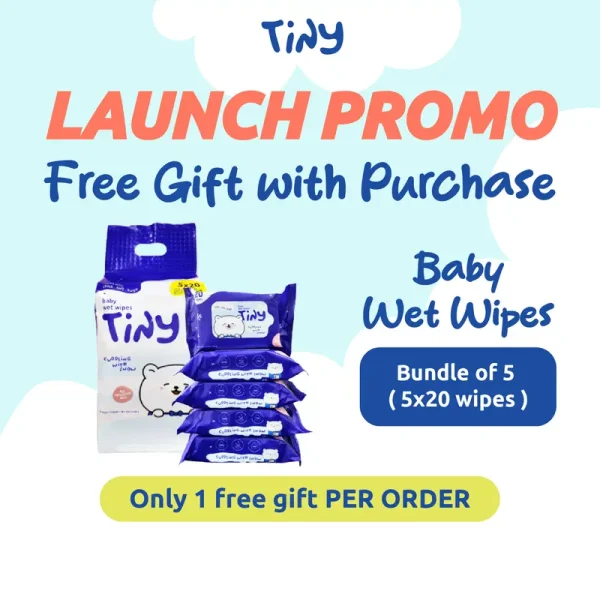 TINY Baby Wet Wipes 20PCS Bundle Of 5 - 99% Water, For Sensitive Skin