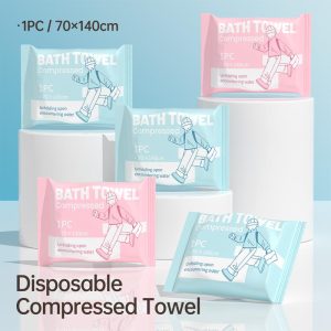 Tuala Mandi Mampat Perjalanan Pakai Buang, Saiz Lebih Besar 70 * 140cm, Ultra-absorbent, Ringan dan Mudah Alih, Dibungkus Secara Individu (Akan Dilipat Apabila Menghadapi Air)