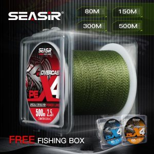 Tali pancing jalinan SEASIR-OVERCAST 4, tali PE bertompok, kualiti Jepun X4, Tidak kelihatan, 80-500m, 12-50LB, Bahan Asal, tali pancing berkekuatan tinggi, kotak pancing percuma
