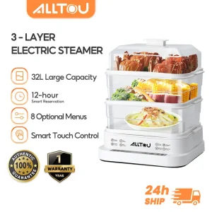 ALLTOU Electric Steamer 32L Food Steamer with 3 Tier Pengukus Elektrik Cooker pengukus trio