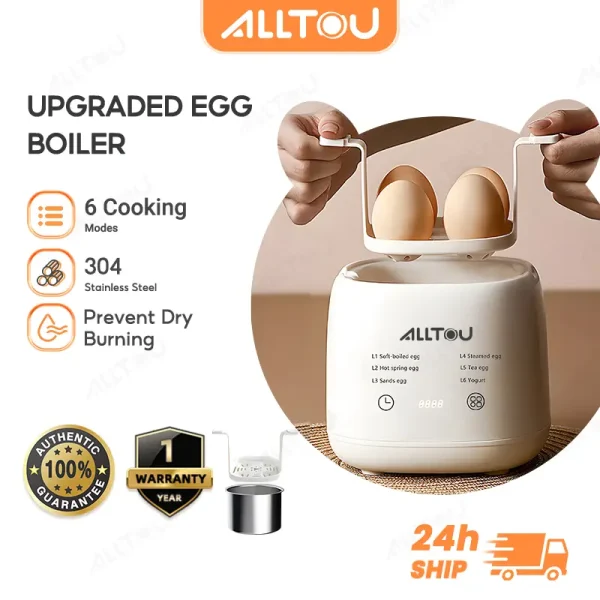ALLTOU UK Plug Egg Cooker-MultiFunctional Egg Boiler for Breakfast Half Boiled Egg Automatic Power Off Egg Boiler Maker Steel Mixer can be booked Electric