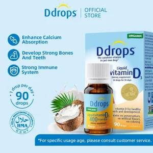 Ddrops Titisan Vitamin D3 sesuai untuk bayi Disyorkan untuk umur 0-1 tahun 400IU Vitamin D3 Formula tulen & rendah alergen Import dari Kanada
