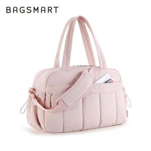 Beg Sandang Perjalanan, BAGSMART, Beg Gim untuk Wanita, dengan Poket Basah, Beg Hujung Minggu Bawa, Tahan Air, Sesuai untuk Senaman dan Gim Sukan, Warna Beige